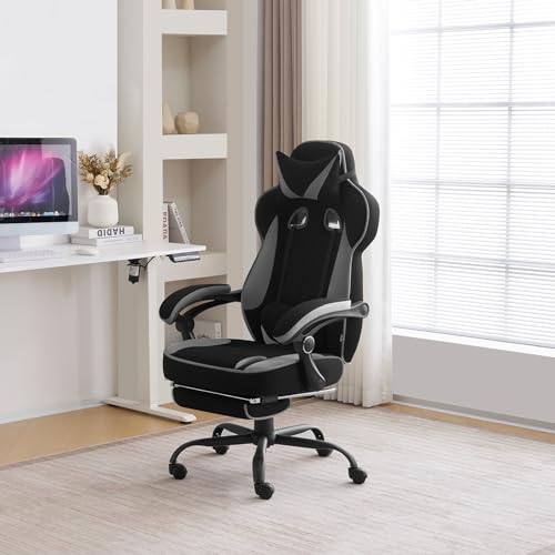 Chaise Gaming WOLTU GS04szg Ergonomique Noir+Gris pour Joueurs et Bureau