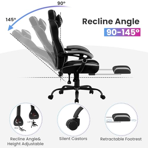 Chaise Gaming WOLTU GS04szg Ergonomique Noir+Gris pour Joueurs et Bureau
