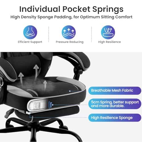 Chaise Gaming WOLTU GS04szg Ergonomique Noir+Gris pour Joueurs et Bureau