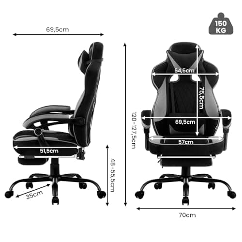 Chaise Gaming WOLTU GS04szg Ergonomique Noir+Gris pour Joueurs et Bureau