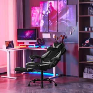 Chaise Gaming WOLTU GS04szg Ergonomique Noir+Gris pour Joueurs et Bureau