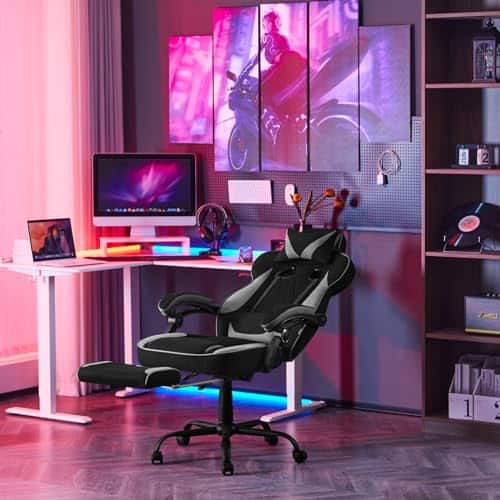 Chaise Gaming WOLTU GS04szg Ergonomique Noir+Gris pour Joueurs et Bureau