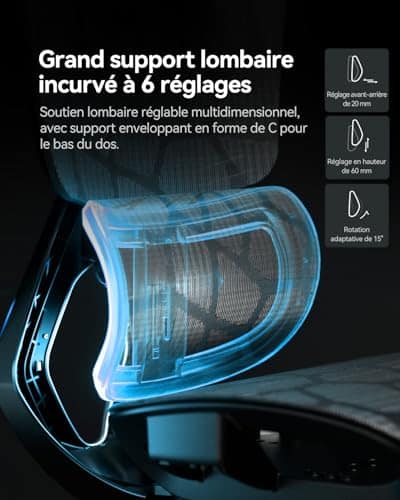 Chaise de Bureau Ergonomique AutoFull G5 avec Support Lombaire et Repose-Pieds