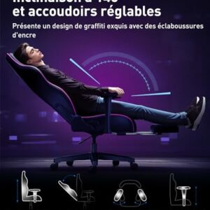 Chaise de Bureau Ergonomique AutoFull Graffiti avec Repose-Pieds et Soutien Lombaire Violet
