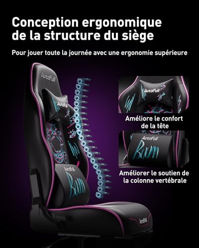 Chaise de Bureau Ergonomique AutoFull Graffiti avec Repose-Pieds et Soutien Lombaire Violet