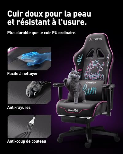 Chaise de Bureau Ergonomique AutoFull Graffiti avec Repose-Pieds et Soutien Lombaire Violet