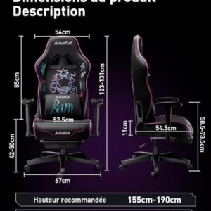 Chaise de Bureau Ergonomique AutoFull Graffiti avec Repose-Pieds et Soutien Lombaire Violet