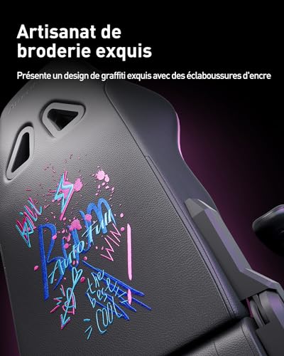 Chaise de Bureau Ergonomique AutoFull Graffiti avec Repose-Pieds et Soutien Lombaire Violet