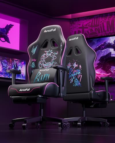 Chaise de Bureau Ergonomique AutoFull Graffiti avec Repose-Pieds et Soutien Lombaire Violet