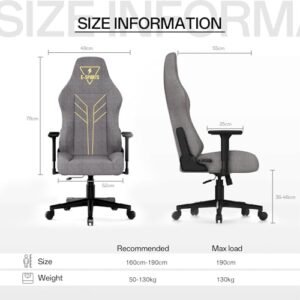 Chaise de Bureau Ergonomique Bigzzia en Tissu Gris avec Accoudoirs 3D