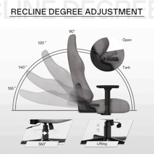 Chaise de Bureau Ergonomique Bigzzia en Tissu Gris avec Accoudoirs 3D