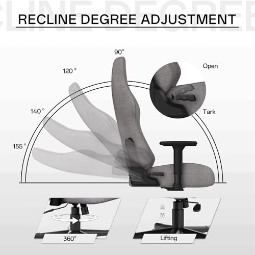 Chaise de Bureau Ergonomique Bigzzia en Tissu Gris avec Accoudoirs 3D