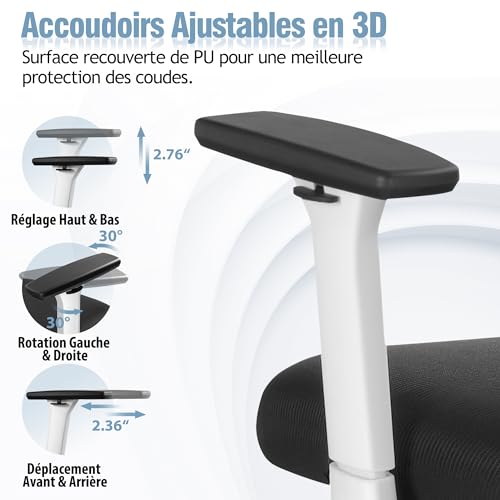 Chaise de Bureau Ergonomique DoChair avec Appui-tête et Accoudoirs Réglables