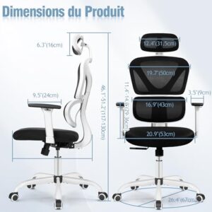 Chaise de Bureau Ergonomique DoChair avec Appui-tête et Accoudoirs Réglables