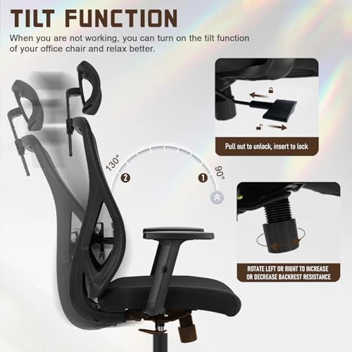 Chaise de Bureau Ergonomique Durrafy avec Roullettes et Appuie-Tête Ajustable