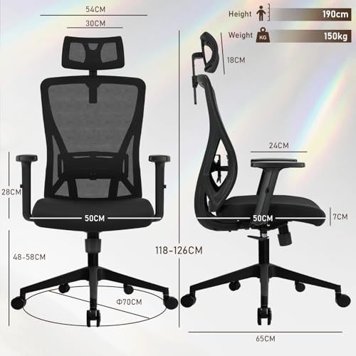 Chaise de Bureau Ergonomique Durrafy avec Roullettes et Appuie-Tête Ajustable