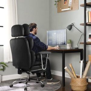 Chaise de Bureau Ergonomique IWMH Simili Cuir Noir, 180kg, Réglable