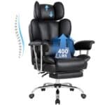 Chaise de Bureau Ergonomique IWMH Simili Cuir Noir, 180kg, Réglable