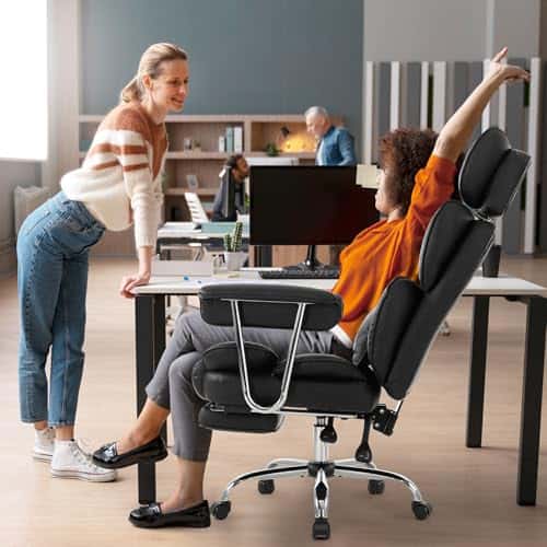 Chaise de Bureau Ergonomique IWMH Simili Cuir Noir, 180kg, Réglable