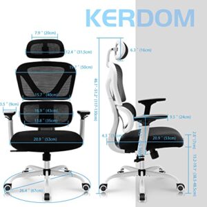 Chaise de Bureau Ergonomique KERDOM avec Support Lombaire et Appuie-tête réglable