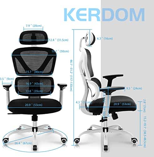Chaise de Bureau Ergonomique KERDOM avec Support Lombaire et Appuie-tête réglable