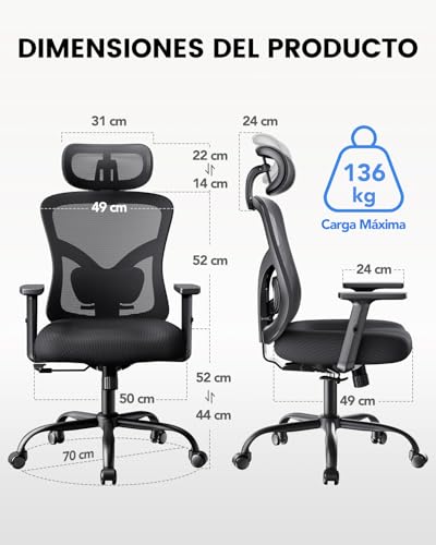 Chaise de Bureau Ergonomique NOBLEWELL avec Support Lombaire et Accoudoirs Réglables