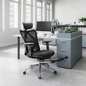 Chaise de Bureau Ergonomique SIHOO avec Repose-Pieds et Support Lombaire Noir