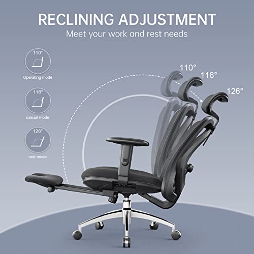 Chaise de Bureau Ergonomique SIHOO avec Repose-Pieds et Support Lombaire Noir