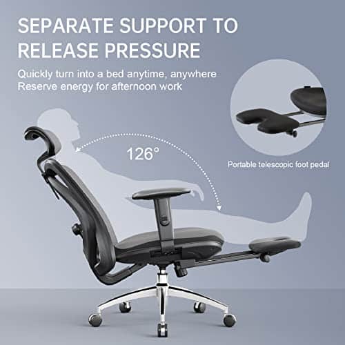 Chaise de Bureau Ergonomique SIHOO avec Repose-Pieds et Support Lombaire Noir