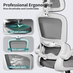 Chaise de Bureau Ergonomique TRALT avec Roues et Hauteur Réglable – Gris Clair