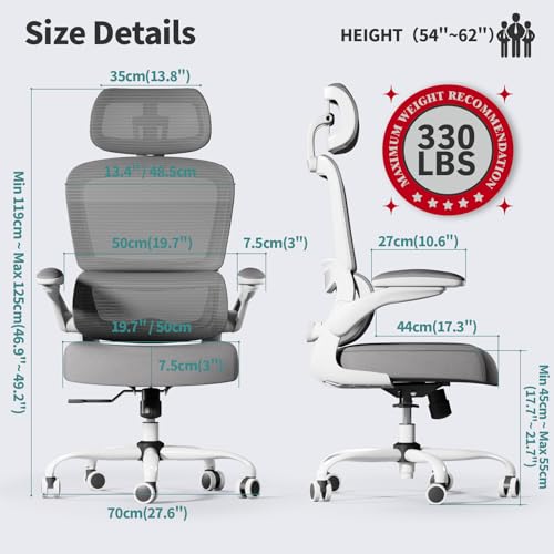 Chaise de Bureau Ergonomique TRALT avec Roues et Hauteur Réglable – Gris Clair