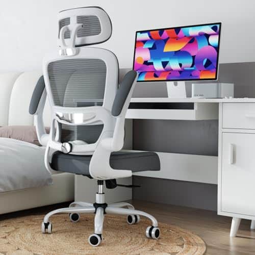 Chaise de Bureau Ergonomique TRALT avec Roues et Hauteur Réglable – Gris Clair