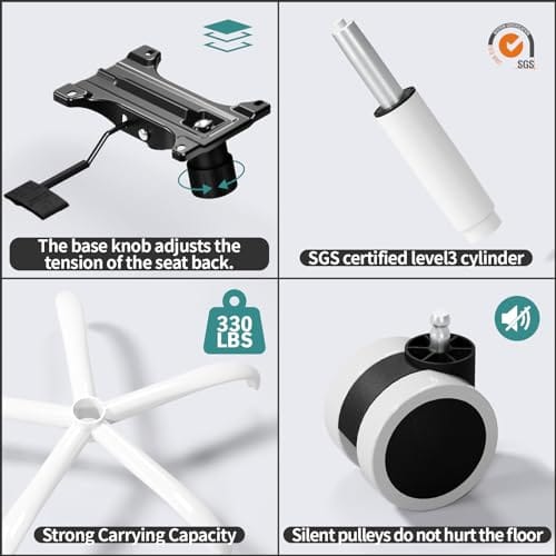 Chaise de Bureau Ergonomique TRALT avec Roues et Hauteur Réglable – Gris Clair