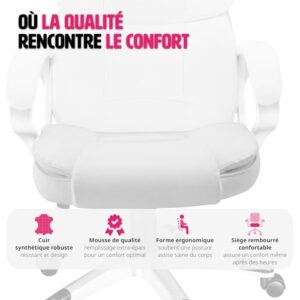 Chaise de Bureau Ergonomique TecTake® Gaming avec Accoudoirs et Appui-tête – Blanc