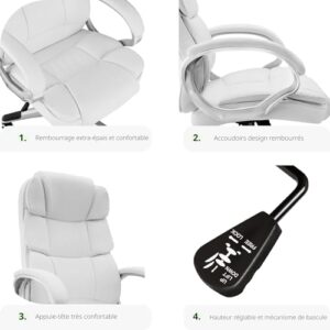 Chaise de Bureau Ergonomique TecTake® Gaming avec Accoudoirs et Appui-tête – Blanc