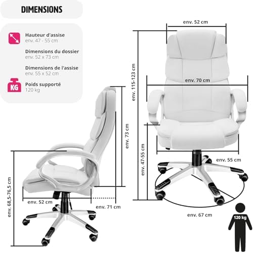 Chaise de Bureau Ergonomique TecTake® Gaming avec Accoudoirs et Appui-tête – Blanc