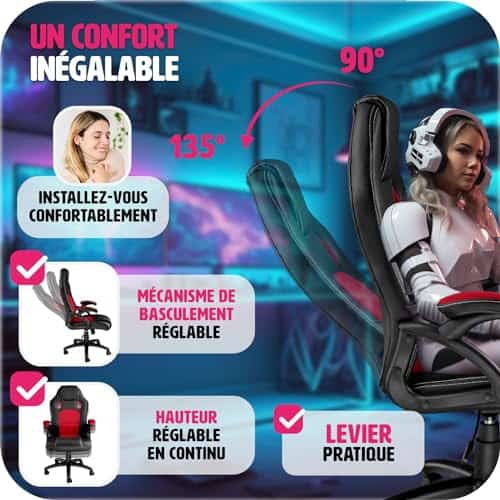 Chaise de Bureau Ergonomique TecTake® avec Accoudoirs et Hauteur Réglable