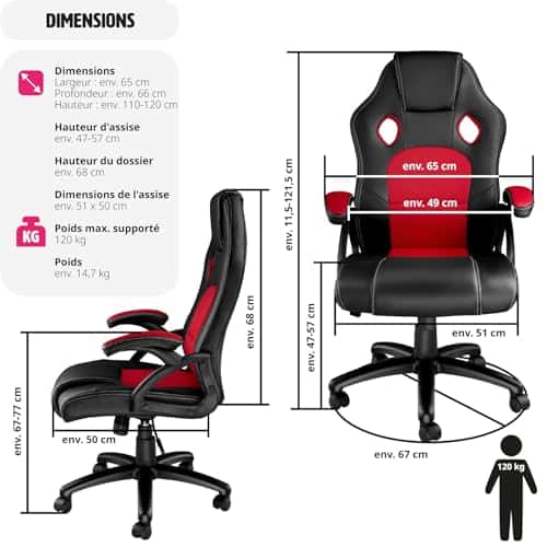 Chaise de Bureau Ergonomique TecTake® avec Accoudoirs et Hauteur Réglable