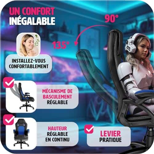 Chaise de Bureau Ergonomique TecTake® avec Accoudoirs et Rembourrage Épais