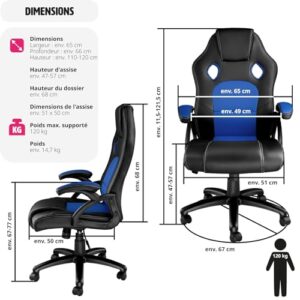 Chaise de Bureau Ergonomique TecTake® avec Accoudoirs et Rembourrage Épais