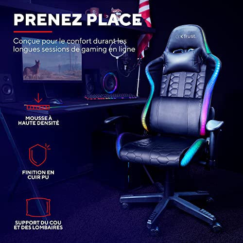 Chaise de Bureau Gamer Trust Gaming GXT 716 Rizza RGB LED Ergonomique