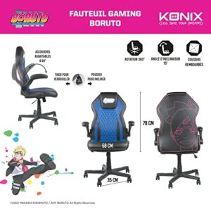 Chaise de Bureau Gaming Konix Boruto Naruto – Cuir Bleu et Noir, Inclinaison 15°