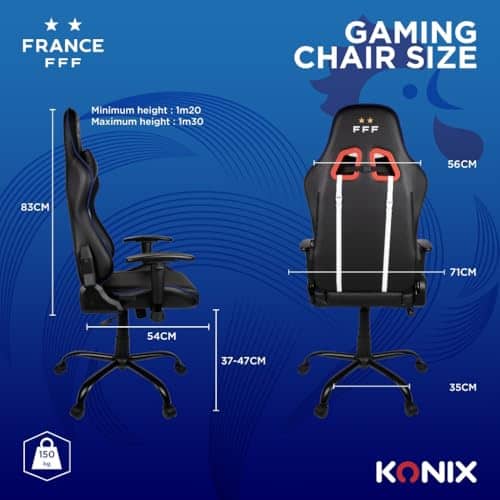 Chaise de Bureau Gaming Konix FFF – Inclinaison 150°, Cuir Noir