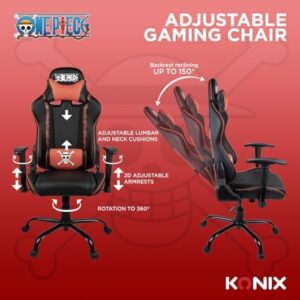 Chaise de Bureau Gaming Konix One Piece – Inclinaison 150°, Cuir Noir