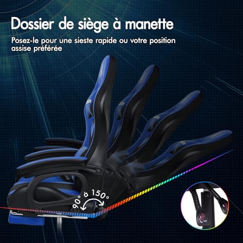 Chaise de Gamer ALFORDSON Ergonomique avec Coussin Lombaire et Appui-tête Bleu