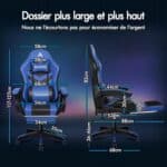 Chaise de Gamer ALFORDSON Ergonomique avec Coussin Lombaire et Appui-tête Bleu