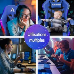 Chaise de Gamer ALFORDSON Ergonomique avec Coussin Lombaire et Appui-tête Bleu