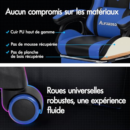 Chaise de Gamer ALFORDSON Ergonomique avec Coussin Lombaire et Appui-tête Bleu