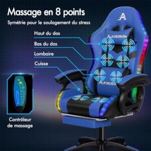 Chaise de Gamer ALFORDSON Ergonomique avec Coussin Lombaire et Appui-tête Bleu