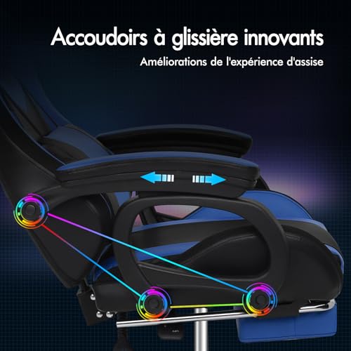 Chaise de Gamer ALFORDSON Ergonomique avec Coussin Lombaire et Appui-tête Bleu